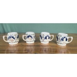 4-PC Vintage‎ Gerz Cider Cup Mugs Germany Stoneware Ceramic 3-D Castle Ruins